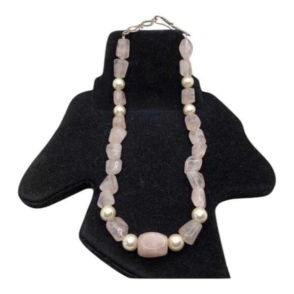 Handmade Vintage Inspired Faux Pearl Pink Gemstones Necklace & Two Bracelets Set - Picture 5 of 16